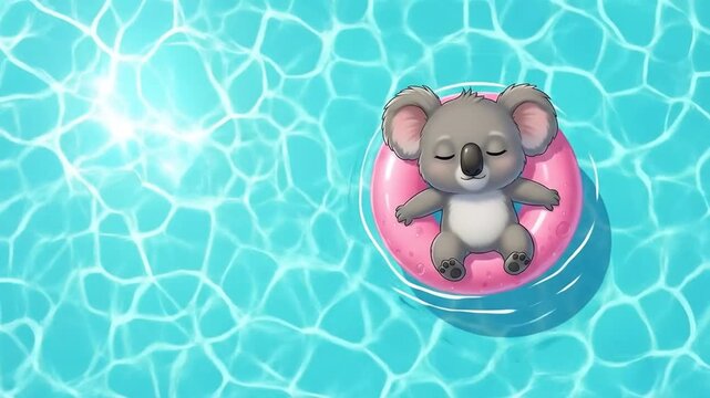 Cute koala floating peacefully in blue swimming pool