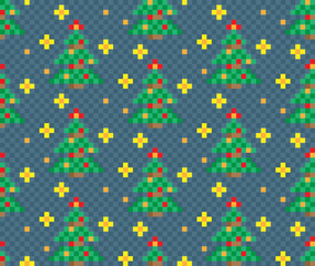 Seamless pixel background with new year tree.
