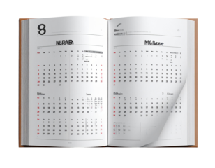 Top-View Open Calendar PNG Isolated on White Background