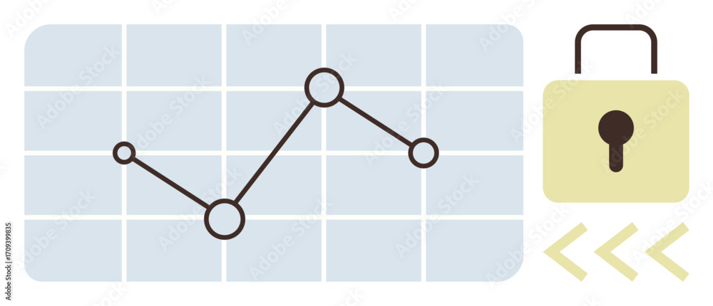Poster line graph on grid illustrating performance data, paired with a padlock for security. ideal for anal