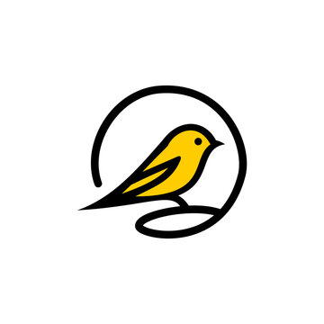 Minimalist vector illustration of a yellow canary bird inside a circular outline