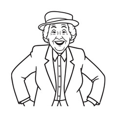 
Old woman in formal clothes black and white vector illustration simple minimalist portrait design