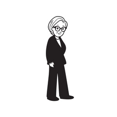 
Old woman in formal clothes black and white vector illustration simple minimalist portrait design