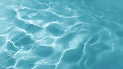 Clear water surface with gentle ripples and sunlight reflections, creating calm and refreshing atmosphere, top flat view