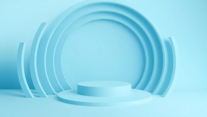 Obraz premium Abstract light blue geometric podium with circular arches in studio