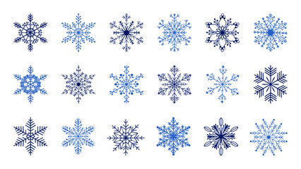 Snowflake set. A beautiful set of snowflakes in different colors for design. Amazing snowflakes on a white background. Vector illustration.
