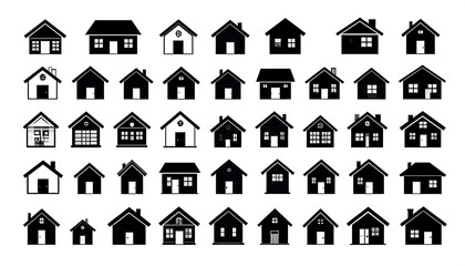 Diverse collection of silhouette house icons