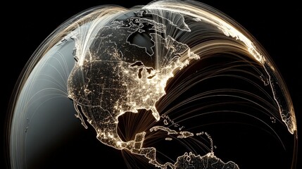 Global Network Connectivity Visualization Over North America, Illustrating Data Transfer and Digital Communication Infrastructure