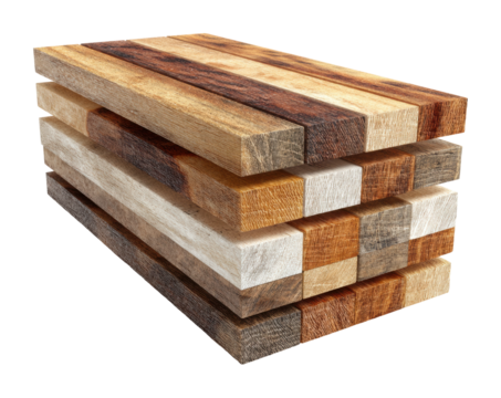 Wooden planks stacked in workshop natural material detailed view isolated on transparent background