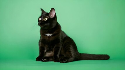 Spooky Black Cat Walking A Green Screen Image of a Majestic Black Cat in Motion