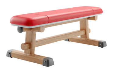 Gym workout equipment red bench fitness center product display isolated on transparent background