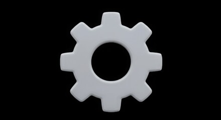 Simple white gear cog on a black background