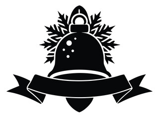holiday snowy bell ribbon vector icon