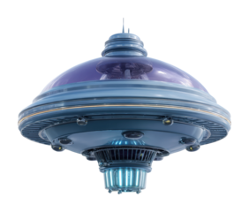 Mysterious flying saucer hovering in space futuristic design sci-fi isolated on transparent background