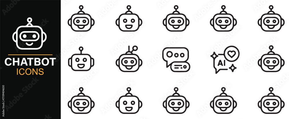 Aufkleber thin line vector chatbot assistant icons for digital communication and ai concepts
