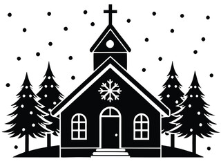 holiday snowy church vector icon