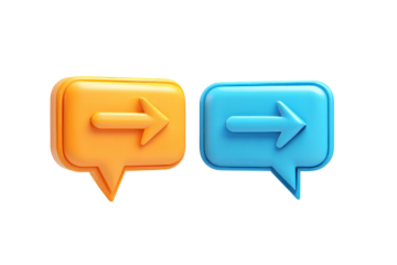 Bright Blue and Orange Speech Bubbles with Right Arrows on White Background