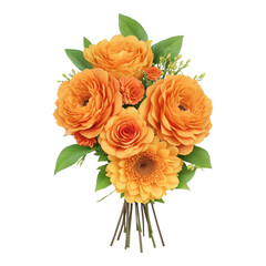Vibrant Orange Flower Bouquet With Green Leaves On White Background flowers roses