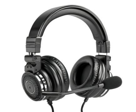 Headset use in professional communication office technology isolated on transparent background