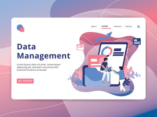 Big data application vector graphics A “Data Representation” poster with a circular data graphic, characters interacting, and a pastel - colored background