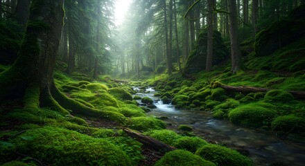 Obraz premium Serene Mountain Lake at Sunrise with Mist and Golden Light