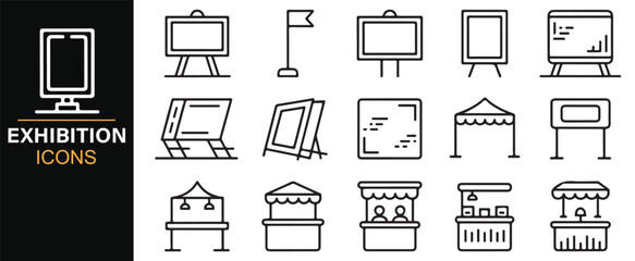 Modern minimal outline icon set of trade show marketing and promotional structures