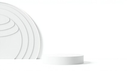 Obraz premium Minimalist white podium with layered abstract arches on a white background