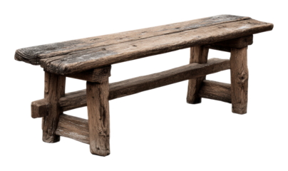 Rustic wooden bench furniture natural environment isolated on transparent background