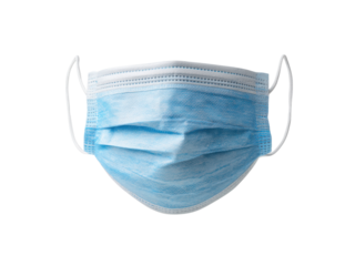 Blue pleated disposable face covering with white ear loops image