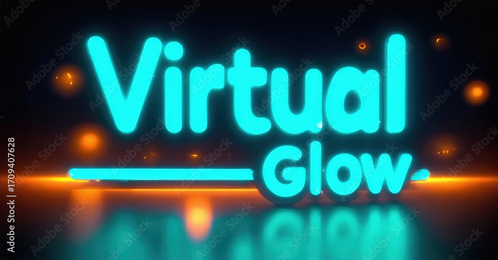 Poster bright neon text reads virtual glow over dark background. orange light emanates from below, creating