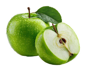 Fresh green apples orchard food natural isolated on transparent background