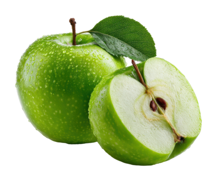 Fresh green apples orchard food natural isolated on transparent background