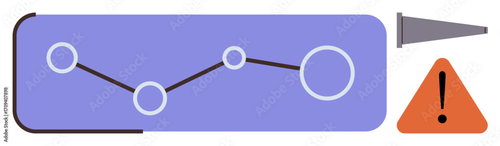 Poster connected data points on a chart with a warning triangle and megaphone. ideal for analytics, risk ma