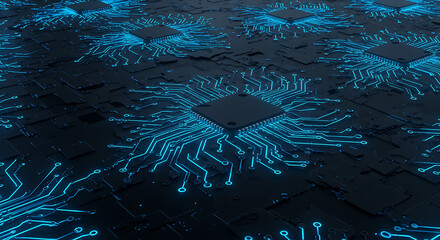 Digital background with glowing blue circuits 