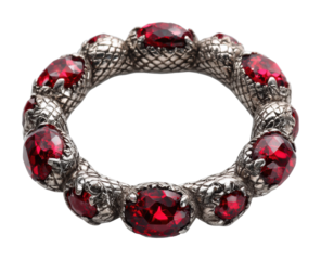 Elegant silver ring with red gems jewelry showcase lighting isolated on transparent background