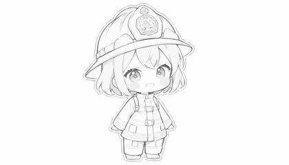 Cute firefighter character in a uniform with a brave smile, standing confidently