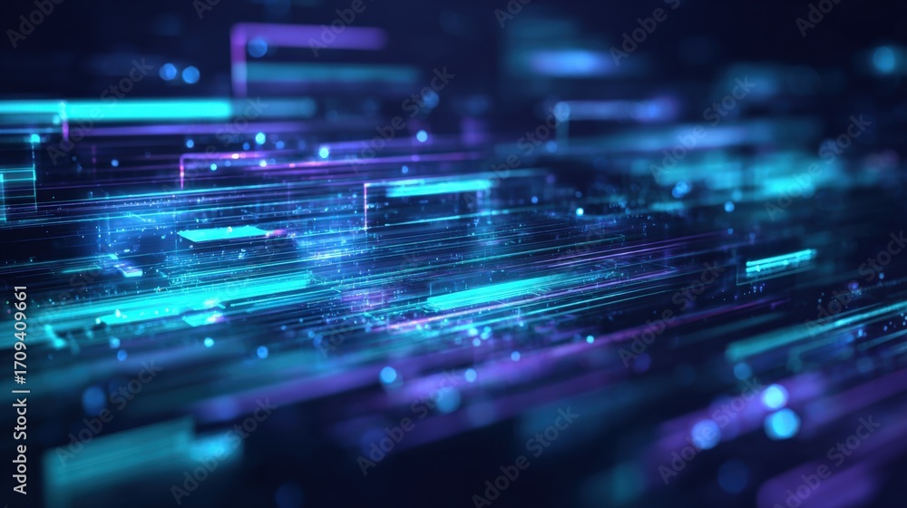 Aufkleber futuristic digital technology background with glowing lines and particle effects for dynamic present