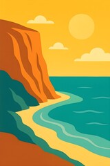 Modern Coastal Cliff View &ndash; Turquoise Summer Ocean Vector