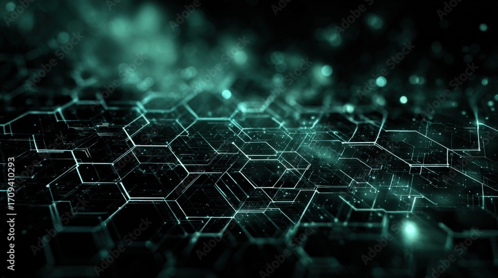 Poster futuristic abstract hexagonal grid background with technological glow, perfect for science and techn