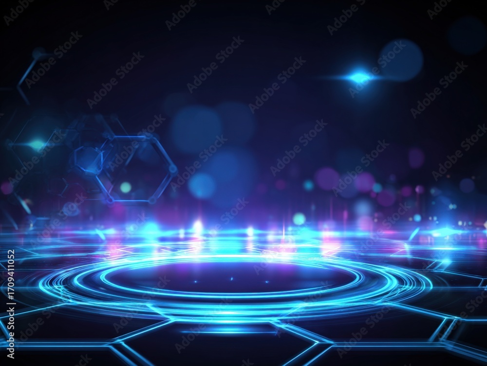 Aufkleber abstract futuristic platform with glowing lines and geometric shapes in a dark technological backgro