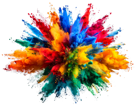 Vibrant Multicolor Paint Splash Explosion, Isolated on Transparent Background