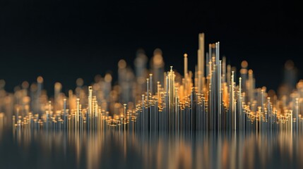 Abstract Technology Landscape with Golden Accents: Data Visualization and Futuristic Design