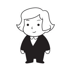 Old woman in formal clothes black and white vector illustration simple minimalist portrait design