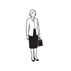 Old woman in formal clothes black and white vector illustration simple minimalist portrait design