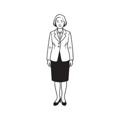 Old woman in formal clothes black and white vector illustration simple minimalist portrait design