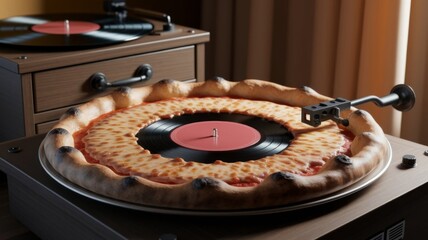 Pizza on form retro vinyl record
