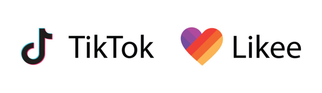 TikTok and Likee Social Media Logos, Editorial&nbsp;Use&nbsp;Only