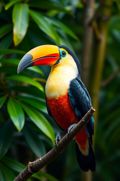 toucan on a tree Keel-Billed Toucan in Tropical Jungle &ndash; Vibrant Colorful Bird Portrait on Branch