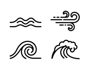 Four elemental icons representing water and wind waves weather