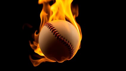 Fototapeta premium A baseball engulfed in fiery intensity, symbolizing passion and energy in sports.